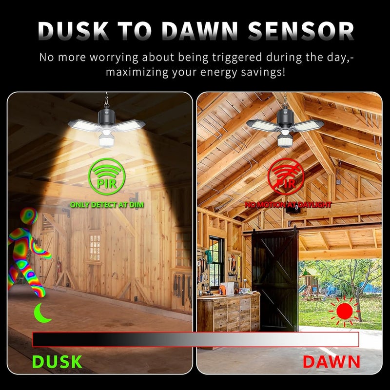 Craftersmark Plug in Garage Light Motion Sensor, 80W 8000LM Motion Sensor Lights Indoor, Deformable LED Shop Motion Activated Bulb for Basement, Warehouse, Barn(1 Pack) - Image 3